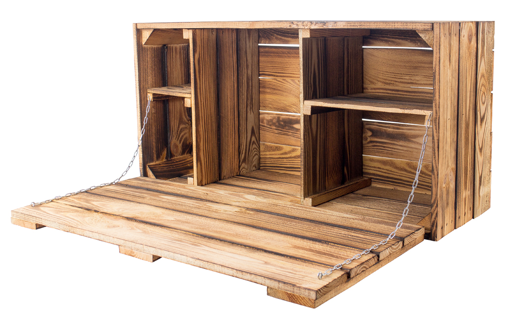 XXL Minibar aus geflammten Kisten