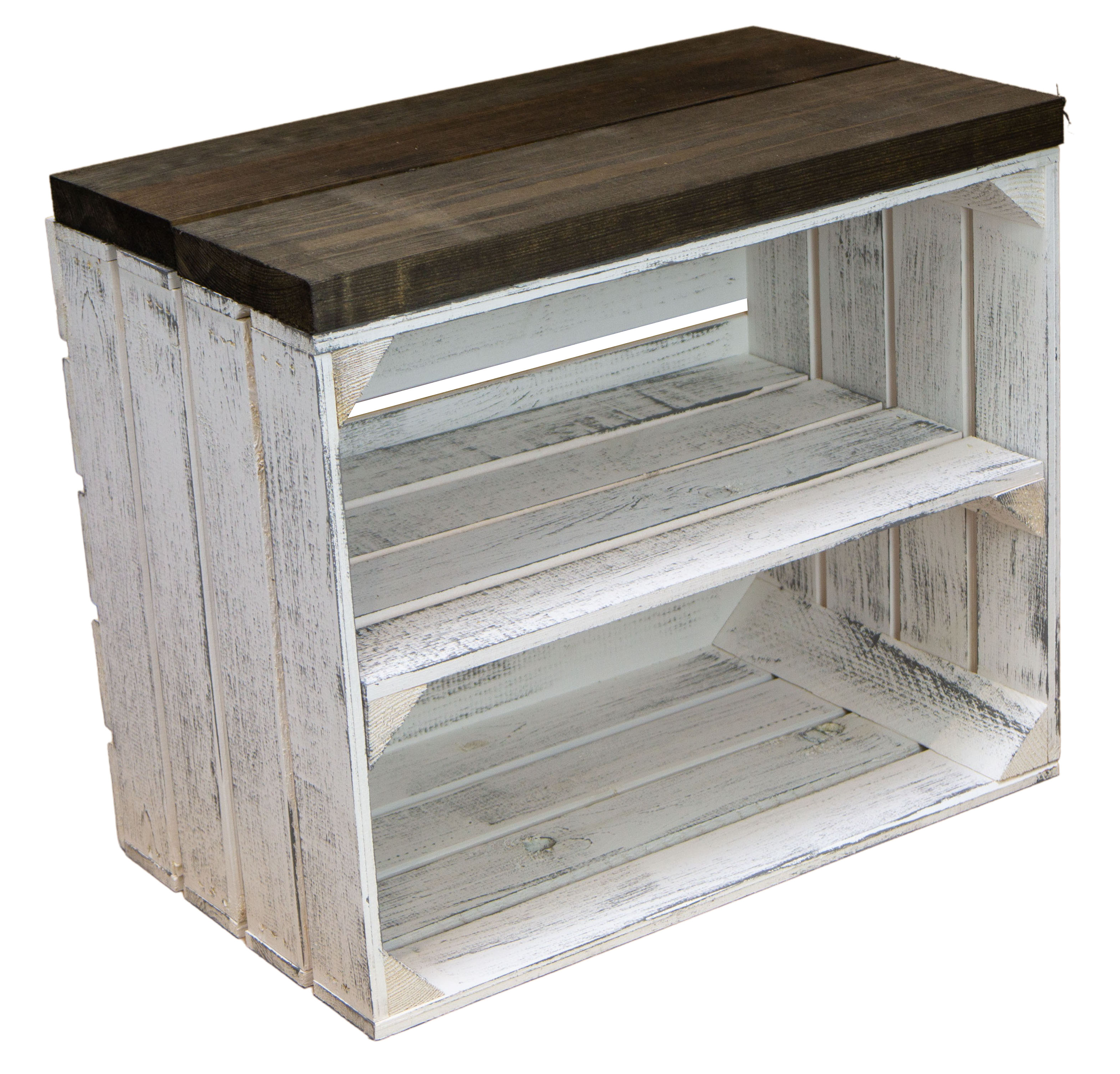 Sitzkiste Johanna - Shabby weiß längs - schwarze Planke Sitzkiste Johanna - Shabby weiß längs - schwarze Planke