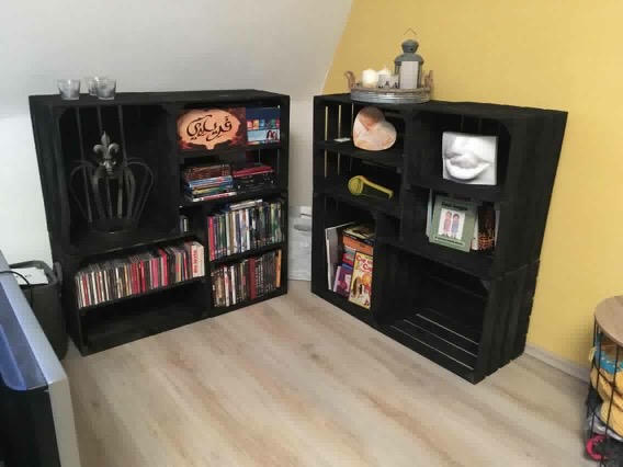 4x Schwarze Apfelkiste 50x40x30cm