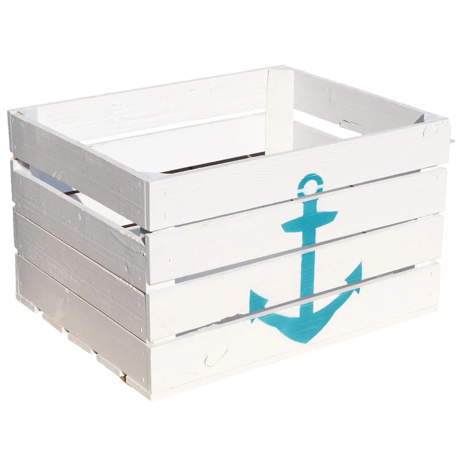 Weiße maritime Holzkiste mit tollem Anker - Motiv 50x40x30cm Weiße maritime Holzkiste mit tollem Anker - Motiv 50x40x30cm