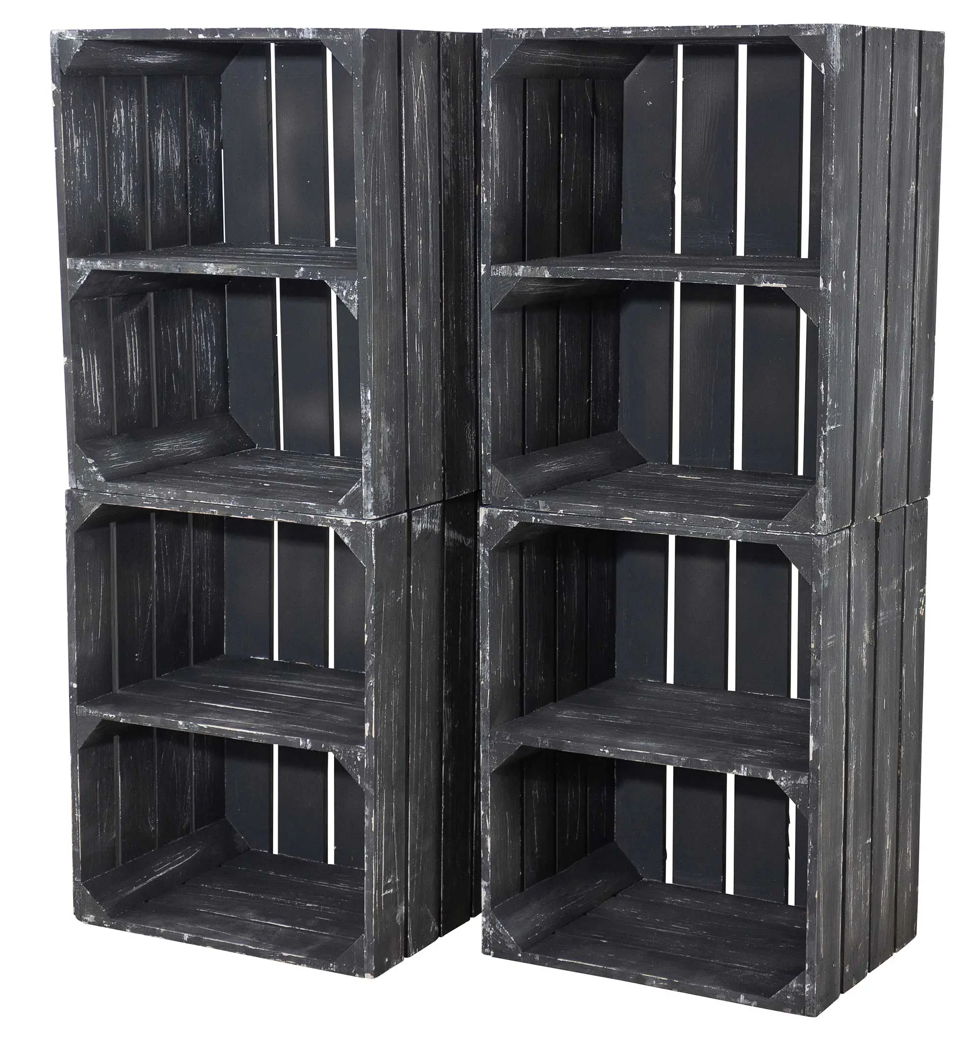 Holzkiste mit Mittelbrett quer - shabby schwarz 50x40x30cm
