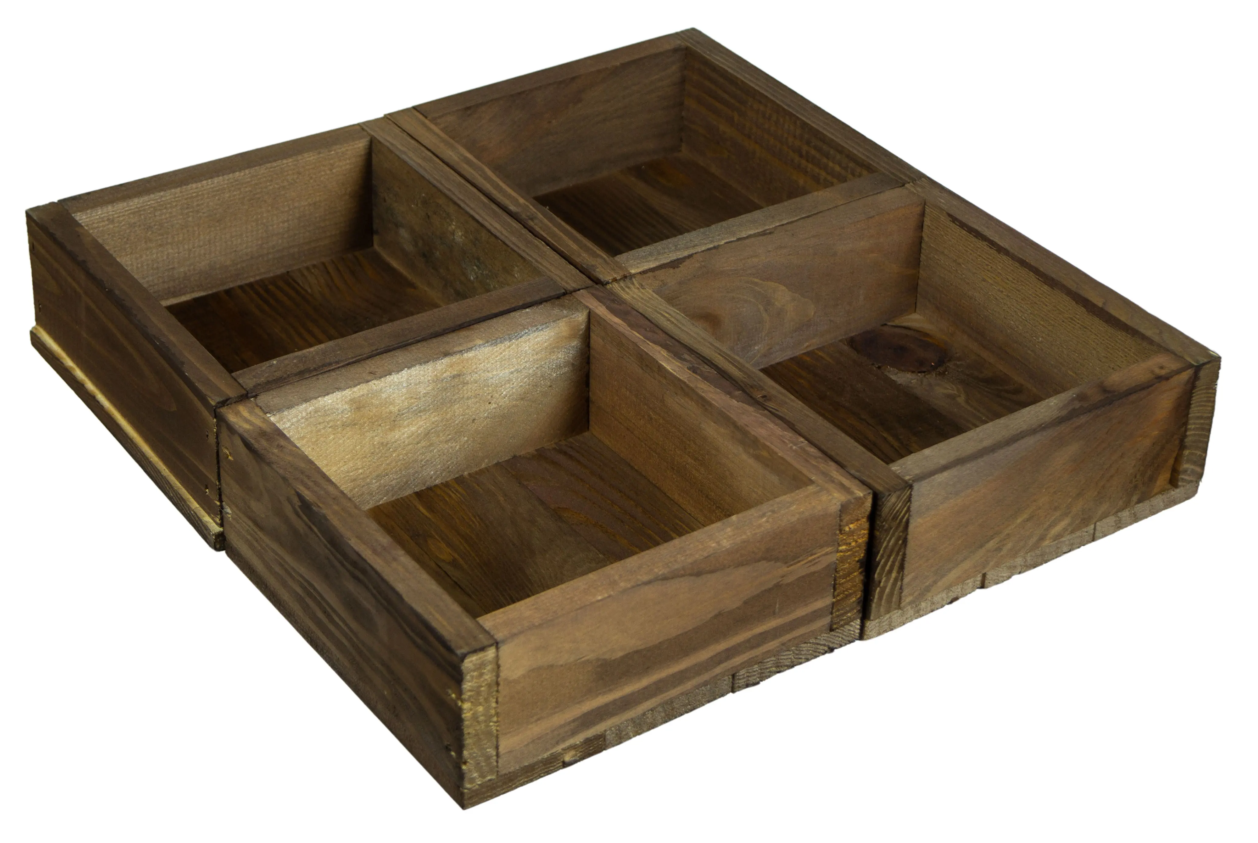 Kleines Dekotablett-Set aus 5 Holzkisten 40x40cm 8cm Höhe Kleines Dekotablett-Set aus 5 Holzkisten 40x40cm 8cm Höhe