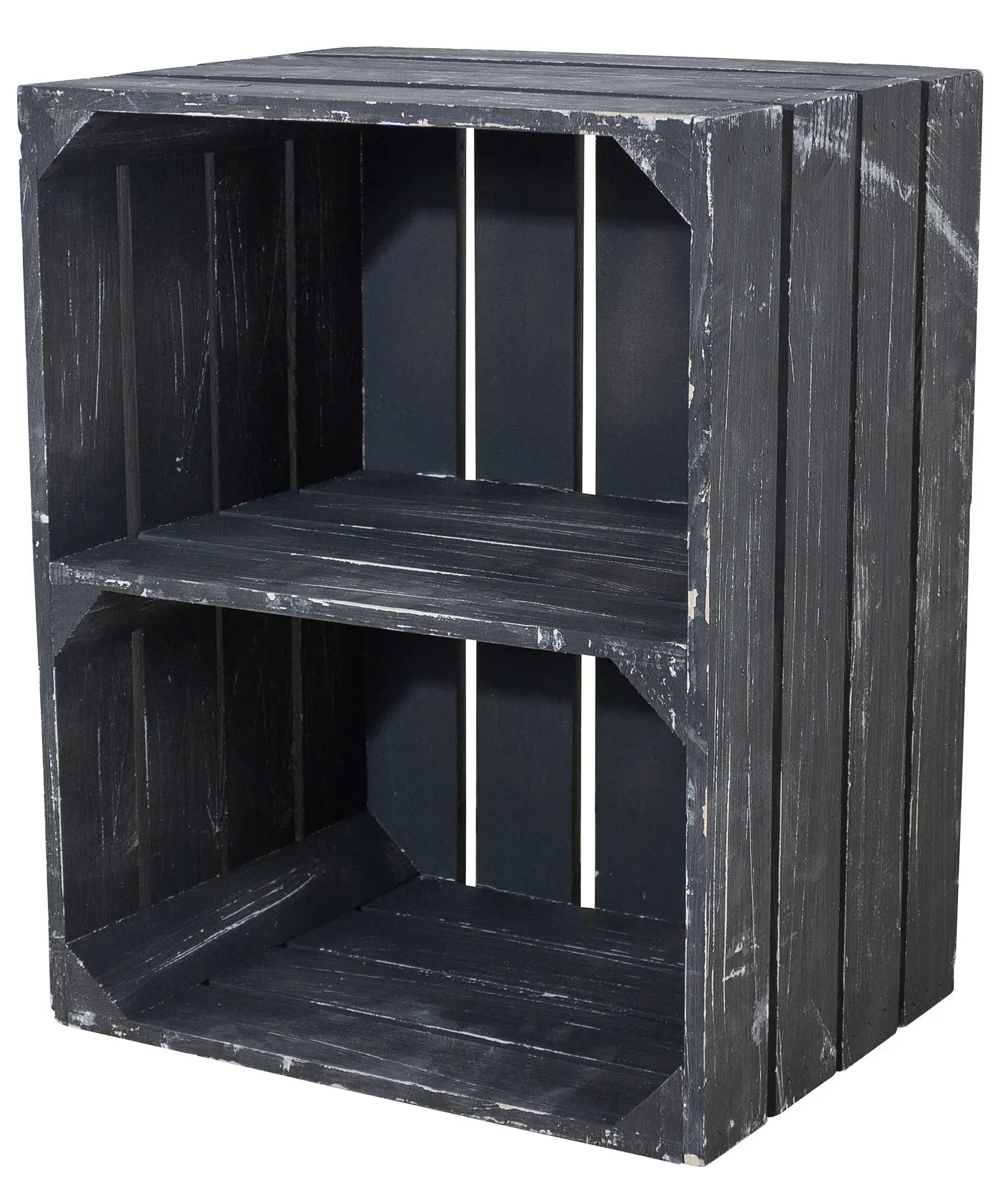 Holzkiste mit Mittelbrett quer - shabby schwarz 50x40x30cm