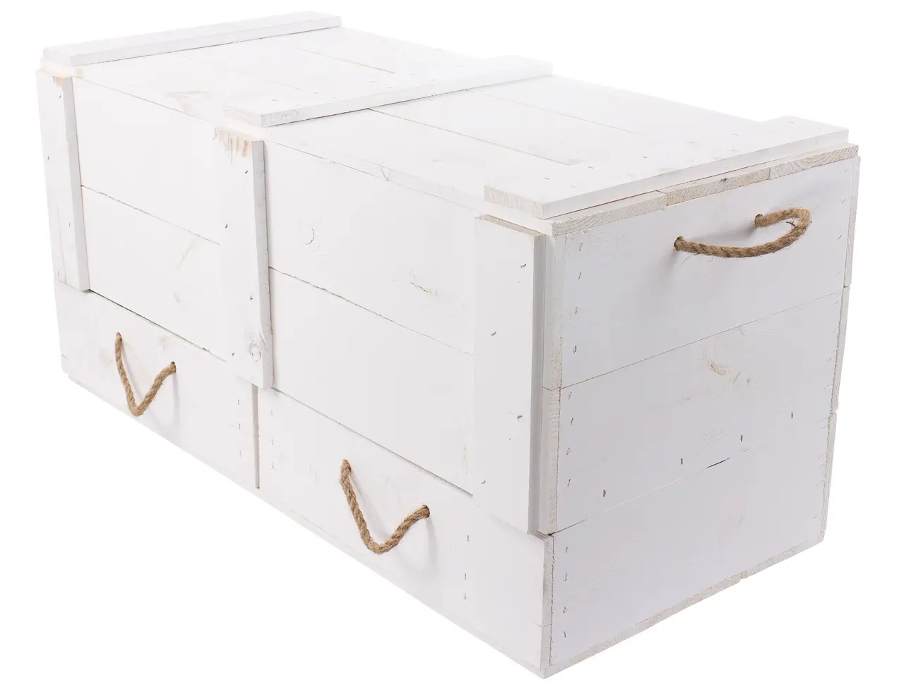 XXL Holztruhe weiß mit 2 Schubladen und Kordel 85 x 39 x 40 cm