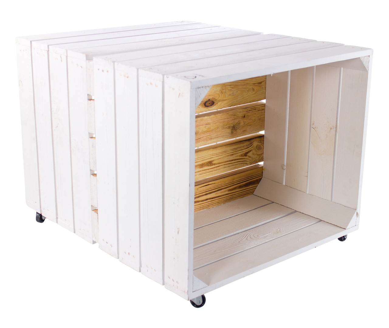 Beistelltisch aus weiß geflammten Kisten mit Regalbrett 50x40x60cm