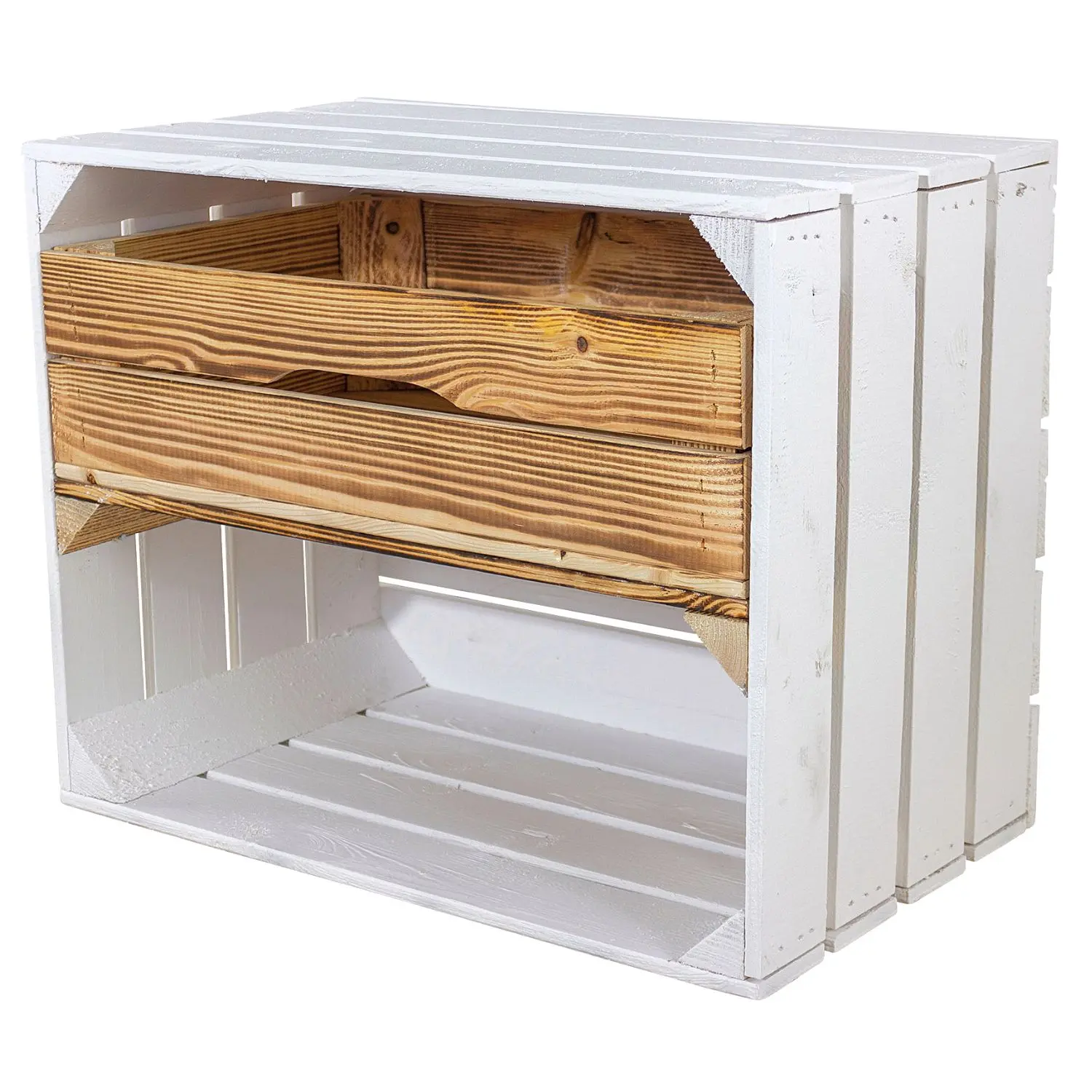 Weiße Kiste mit geflammter Schublade 50x40x30cm