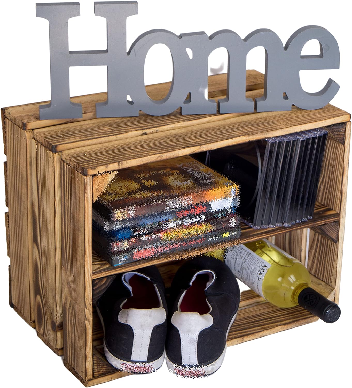 Kisten geflammt 50x40x29cm / 40x30x25cm Deko & Möbelkisten Wohnwand Obstkisten Weinkisten Optik DIY Upcycling (4er Set Mix mit Bella Längs)