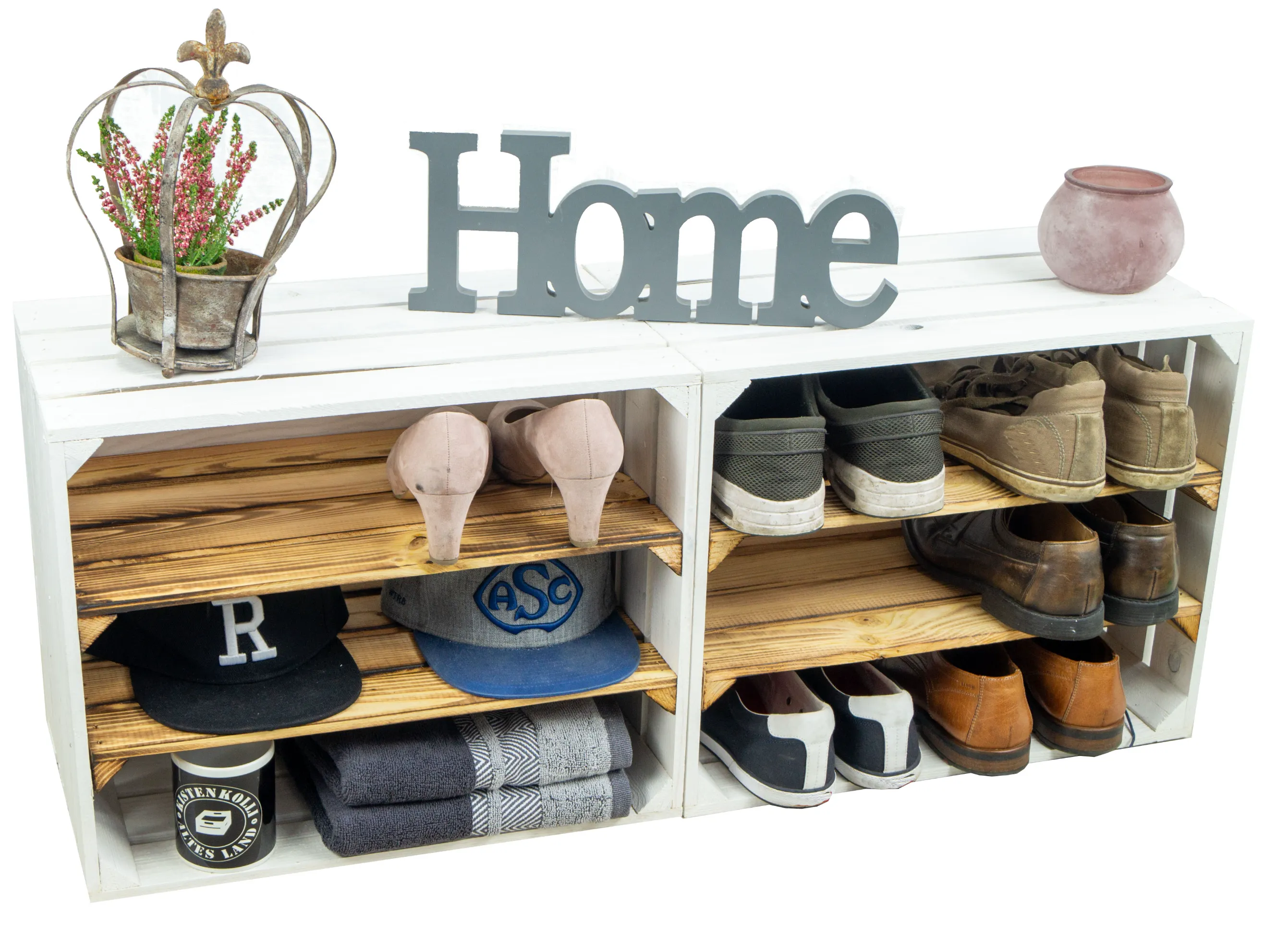 Regalkiste WEIß "Johanna" doppelt geflammt LÄNGS