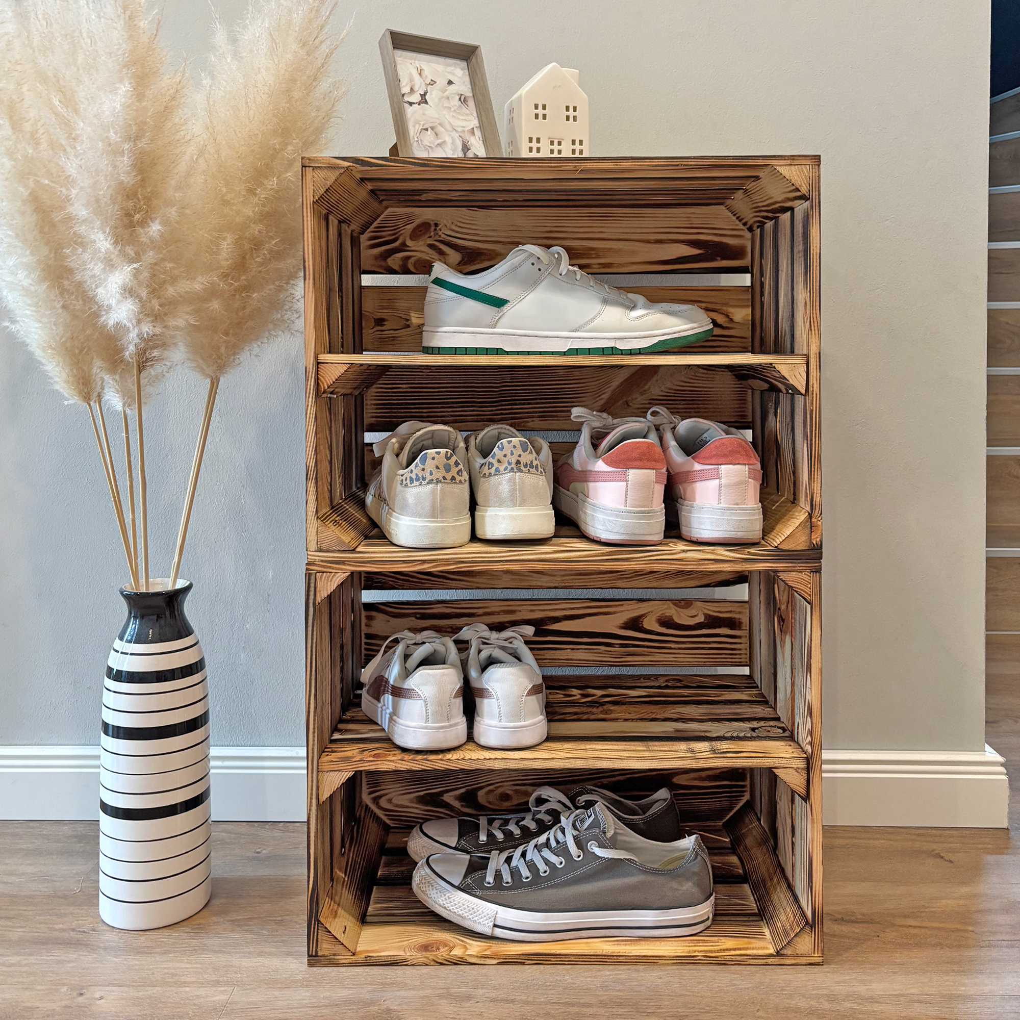 Geflammte Kiste für Schuh-und Bücherregal 50x40x30cm Geflammte Kiste für Schuh-und Bücherregal 50x40x30cm