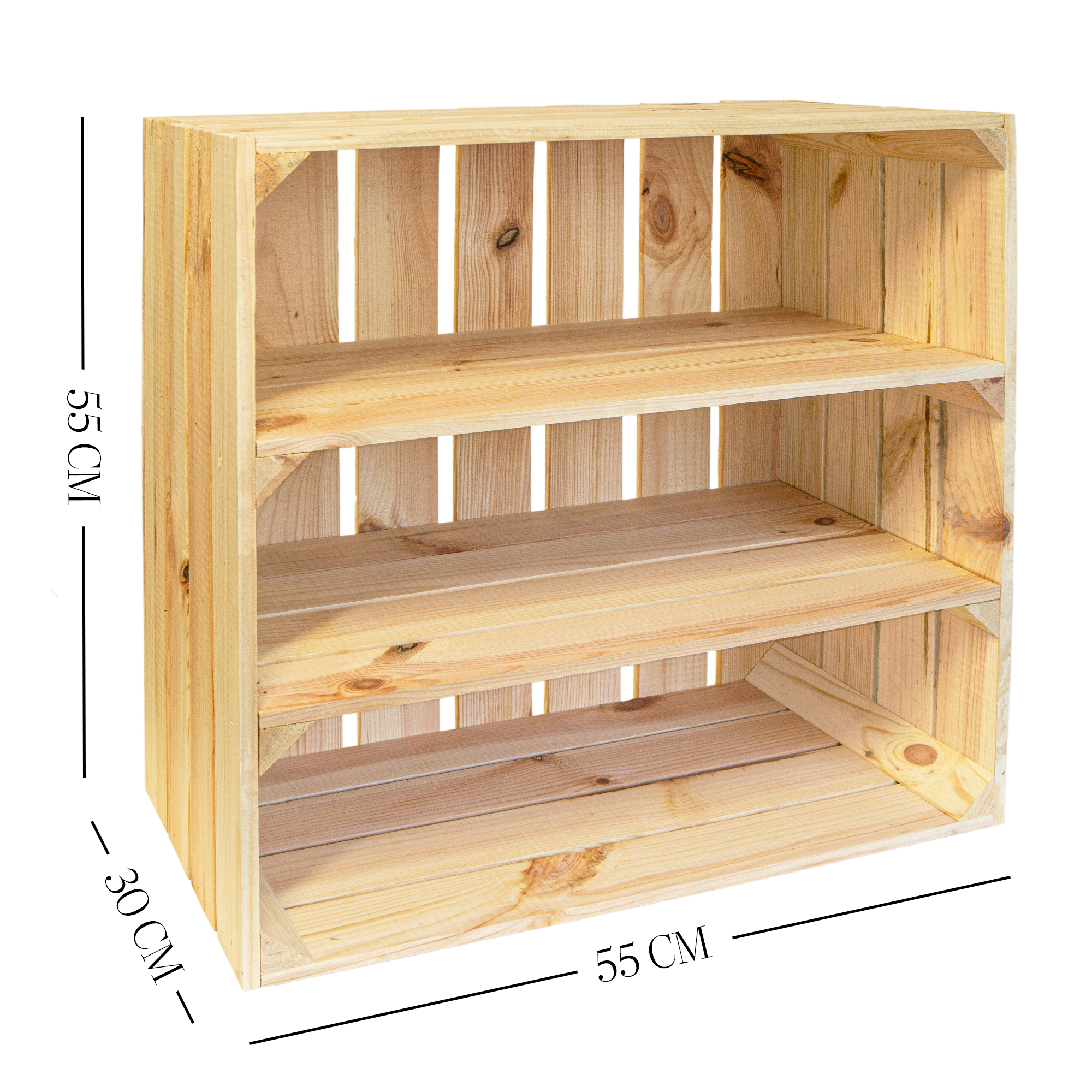 Regalkiste Tamme Natur mit 3 Fächern Natur 55x55x30cm