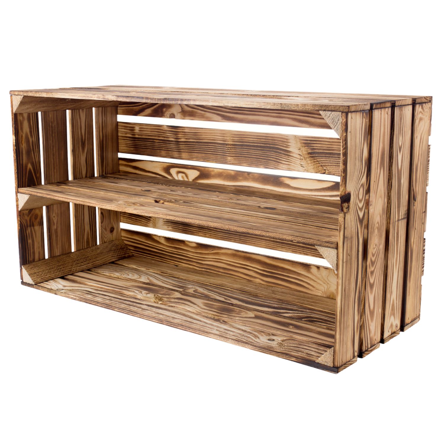 Große geflammte Holzkiste mit Mittelbrett 68x40x30cm Große geflammte Holzkiste mit Mittelbrett 68x40x30cm